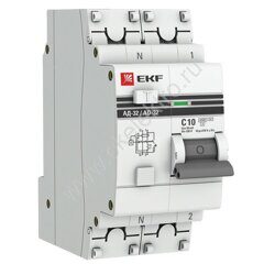 Дифференциальный автомат АД-32 1P+N 10А/30мА (хар. C, AC, электронный, защита 270В) 4,5кА EKF PROxim