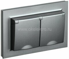 BRITE Розетка  2-я с кр. 16А в сб IP44 РСбш12-3-44-БрС сталь IEK